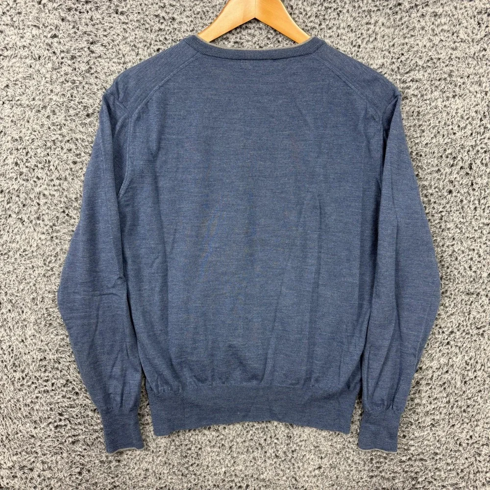 J Hilburn Sweater Mens Medium Blue Wool Cashmere V Neck Lightweight Knit M